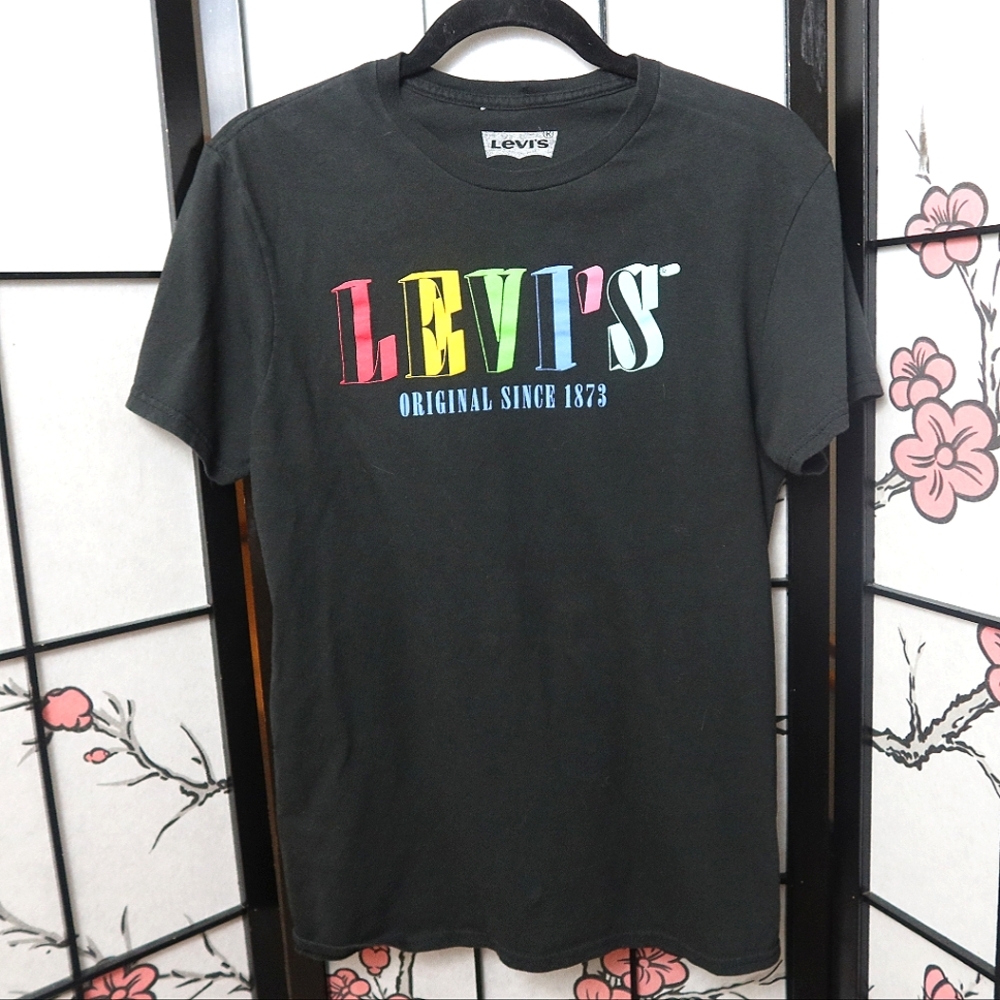 Levi's Black Tee with Colorful Levi's Logo Unisex Medium